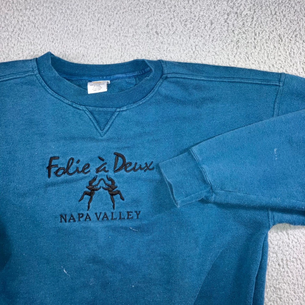 BAC Folie a Deux Napa Valley‎ Embroidered Crewneck Sweatshirt Men XL Grunge Y2K